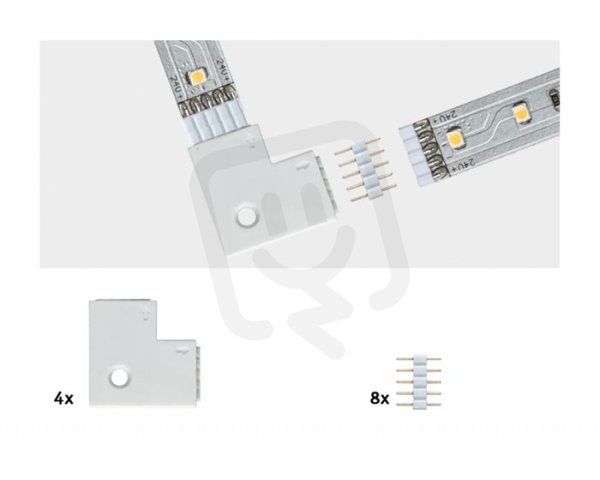 MaxLED rohová spojka 90° bílá 4ks v balení vč. 8 zásuvných spojek 706.16 70616