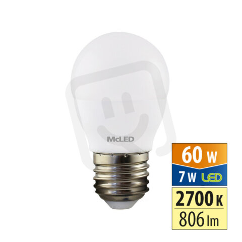 LED žárovka kapka 7W, E27, 2700K, CRI80, 200°, 360° 806lm MCLED ML-324.045.87.0