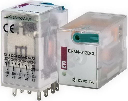 Paticové relé ERM4-012DCL, 2xCO,6A, 12V DC, s LED indikátorem ETI 002473021