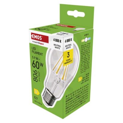 LED žárovka Filament A60 E27 5,9W (60W) 806 lm neutrální bílá EMOS ZF5D43