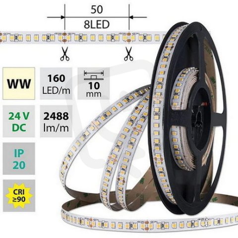 LED pásek SMD2835 WW,160LED/m,5m, 24V, 19,2 W/m MCLED ML-126.888.60.0