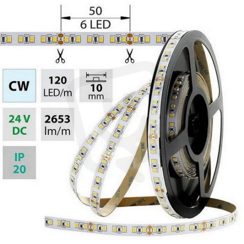 LED pásek SMD2835 CW, 120LED, 5m, 24V, 28,8 W/m MCLED ML-126.705.60.0