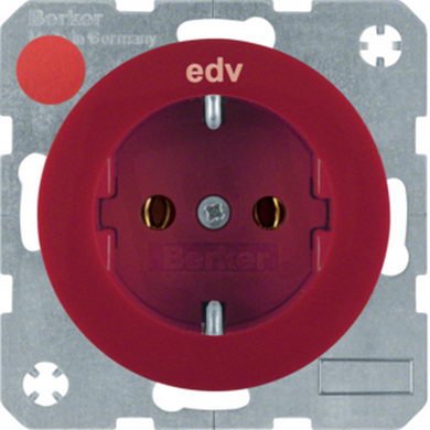 Zásuvka SCHUKO s potiskem ''EDV'' (datová) R.1/R.3 červená lesk BERKER 47432022