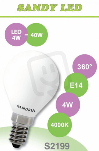 Sandy S2199 SANDY LED E14 B45 4W 4000K OPAL 360°