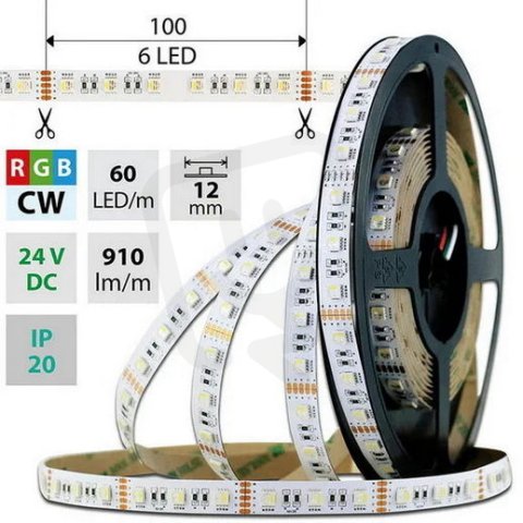 LED pásek SMD5050 RGB + CW, 60LED, 5m, 24V, 19,2 W/m MCLED ML-128.634.60.0