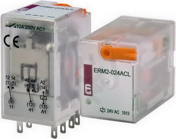 Paticové relé ERM2-024ACL, 2xCO,12A, 24V AC, s LED indikátorem ETI 002473003