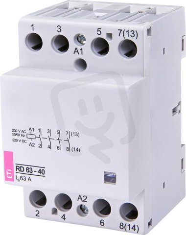 Modulární stykač RD 63-40, 4p, 3M, kontakty 4xNO,63A, 230V AC/DC ETI 002464026