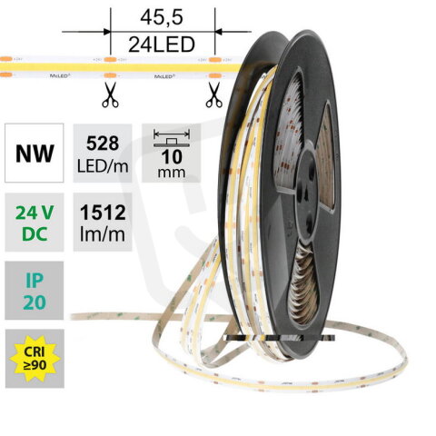 LED pásek COB NW 528LED/m 14W/m DC 24V 1512lm/m CRI90 IP20 modul 45,5mm 10mm 50m