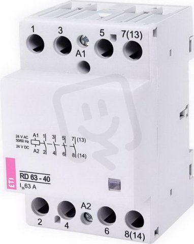 Modulární stykač RD 63-40, 4p, 3M, kontakty 4xNO,63A, 24V AC/DC ETI 002464027