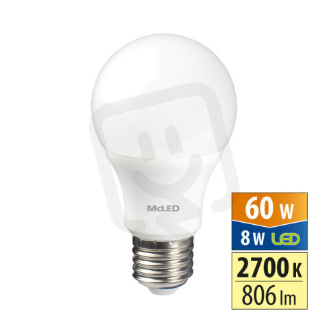 LED žárovka 8W, E27, 2700K, CRI80, vyz. úhel 200°, 360° 806lm