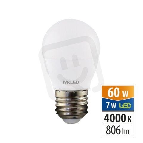 LED žárovka kapka 7W, E27, 4000K, CRI80, 200°, 360° 806lm MCLED ML-324.046.87.0