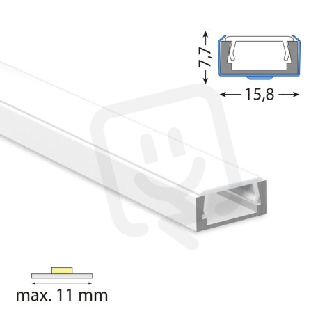 Přisazený hliníkový profil PG2 bílý 16x8mm, mléčný difuz., 1m