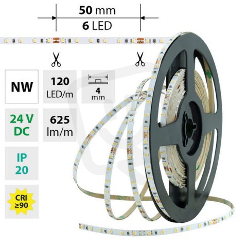 LED pásek SMD2216 NW,120LED, 10m, 24V, 7,2 W/m MCLED ML-126.731.60.7