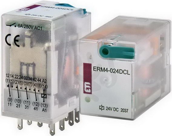 Paticové relé ERM4-024DCL, 4xCO,6A, 24V DC, s LED indikátorem ETI 002473007