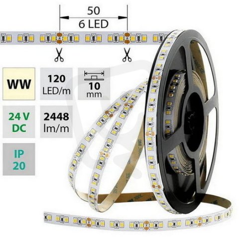 LED pásek SMD2835 WW, 120LED, 5m, 24V, 28,8 W/m MCLED ML-126.703.60.0