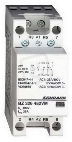 Instalační stykač VM 25 A, 2Z+2R (2NO+2NC), 24 V AC/DC, 2TE SCHRACK BZ326482VM