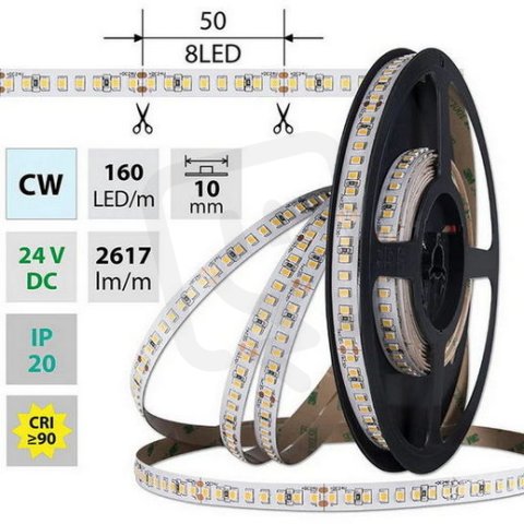 LED pásek SMD2835 CW,160LED/m 5 m, 24V, 19,2 W/m MCLED ML-126.886.60.0