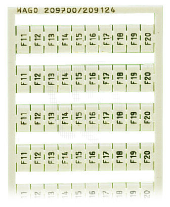 Popisovací karta WSB s potiskem F11, ..., F20 (10×) bílá WAGO 209-700/209-124