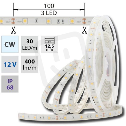 LED pásek SMD5050 CW, 30LED/m, IP68, 5m, 12V, 7,2 W/m MCLED ML-121.592.60.0