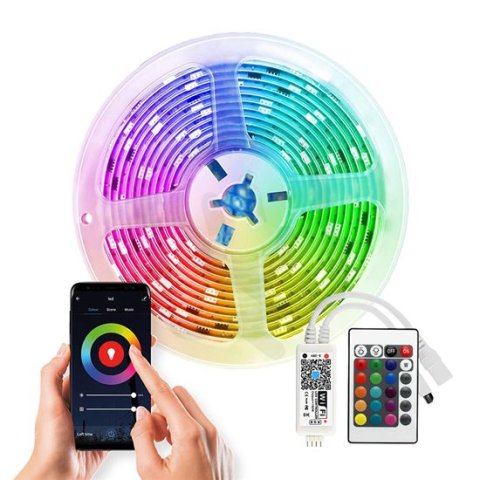 Wifi Smart LED světelný pás RGB 5m sada s adaptérem a dálkovým ovladačem WM57