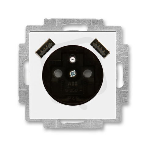 ABB Levit Zásuvka s kolíkem s clonkami s nabíjením 2x USB bílá/kouřová černá