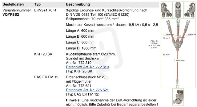 Uzemňovací a zkratovací souprava 3pól 70mm2 s nalis. koncovkami DEHN VQYP8B2