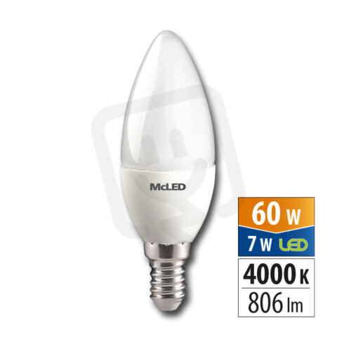 LED žárovka svíčka 7W, E14, 4000K, CRI80, 180°, 360° 806lm MCLED ML-323.034.87.0