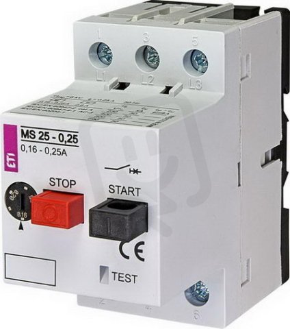 Motorový spouštěč MS25 3p 50kA (230V) 0,16-0,25A Irm=3A ETI 004600020