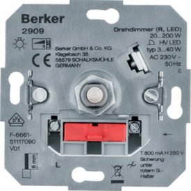 Stmívač otočný 200W (R,LED), s jemným krokováním BERKER 2909