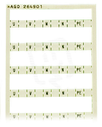 Popisovací karta Mini-WSB s potiskem U,,V,,W,,N,,PE, (10×) bílá WAGO 264-901