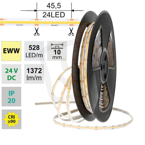 LED pásek COB EWW 528LED/m 14W/m DC24V 1372lm/m CRI90 IP20 modul 45,5mm 10mm 50m