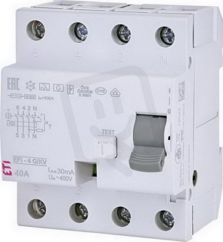 Proudový chránič EFI-4 A G/KV 40/0,03 10kA 30mA ETI 002062748