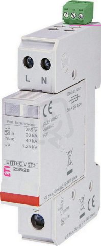 Svodič přepětí  ETITEC V 2T2 255/20 2+0 RC síť TNC-S ETI 002442946