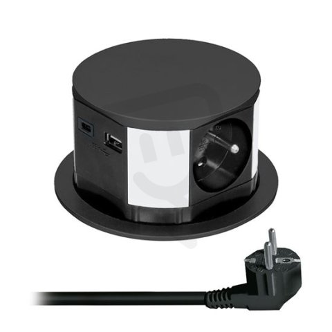 3z + USB A+C výsuvný blok zásuvek, 2m, černý SOLIGHT PP100USBC-B