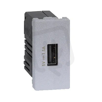 USB nabíječka K45 USB 2.0 - A 5V DC 1,5A 45×22,5mm hliník KONTAKT SIMON K126C/8