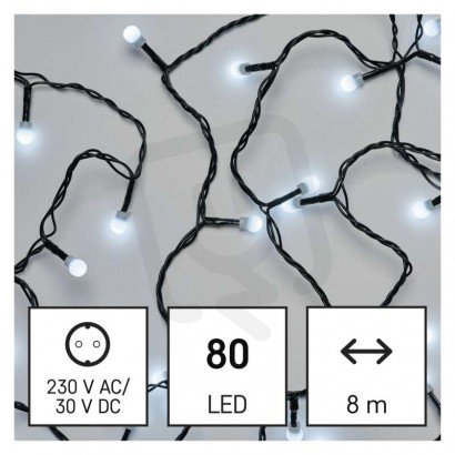 LED vánoční cherry řetěz kuličky 8 m venkovní i vnitřní studená bílá programy