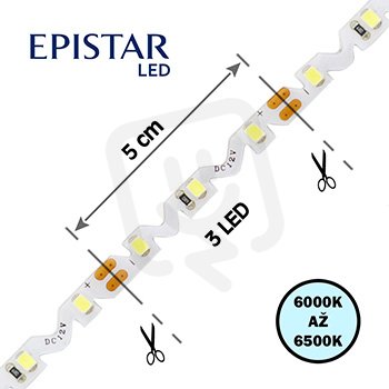 LED pásek 60LED/m 3528 IP20 6000-6500 K bílá 12V 5m S-typ FK TECHNICS 4738461-60