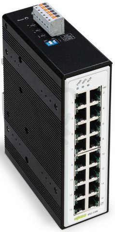 Průmyslový switch, 16 portů 1000Base-T, Rozšířený rozsah teplot, Kovově černá