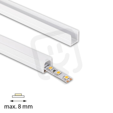 Přisazený hliníkový profil PW bílý 11x11mm, mléčný difuz 2m