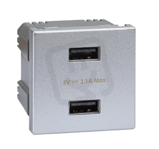 USB nabíječka K45 USB 2.0 - A 5V DC 2,1A 45×45mm hliník KONTAKT SIMON K126E/8