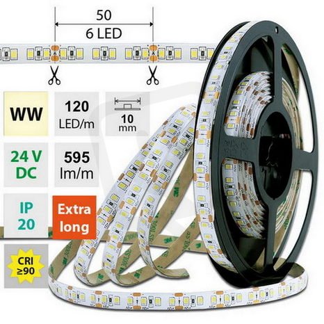 LED pásek SMD2835 WW,120LED, 10m, 24V, 7 W/m MCLED ML-126.821.60.7