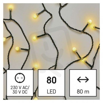 LED vánoční cherry řetěz kuličky, 8 m, venkovní i vnitřní, teplá bílá, časovač