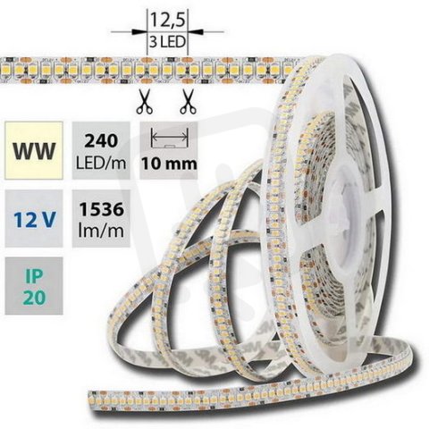 LED pásek SMD3528 teple bílý, 240LED/m, IP20, DC 12V, 10mm, 5m