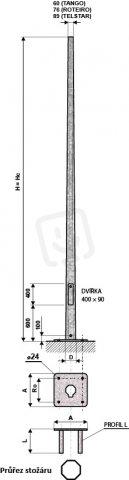 Roteiro 9/76 P stožár bezpaticový, jehlanovitý, přírubový AMAKO 4811000976