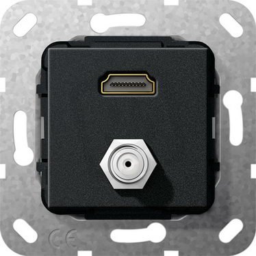 HDMI, SAT F-zásuvka Gender changer vložka černá mat GIRA 567510
