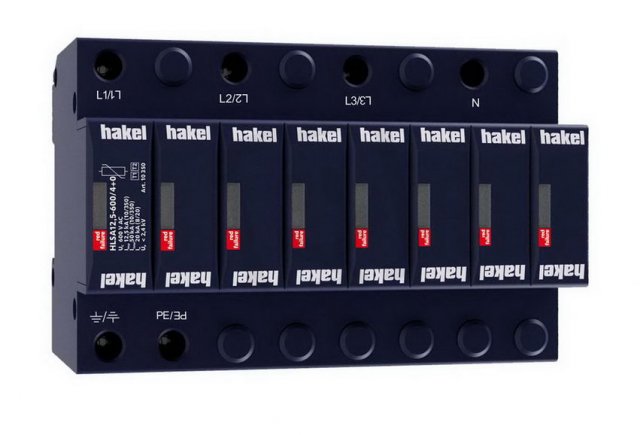 Svodič impulzních proudů a rázového přepětí HAKEL HLSA12,5-600/4+0 SPD typ 1+2