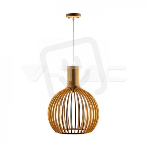 Wooden Pendant Light With Chrome Decorat