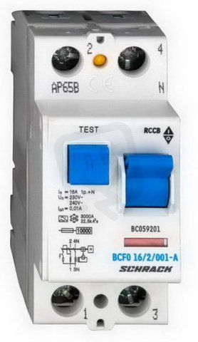 Proudový chránič 10 kA, 16 A, 2P, 10 mA, A SCHRACK BC059201--