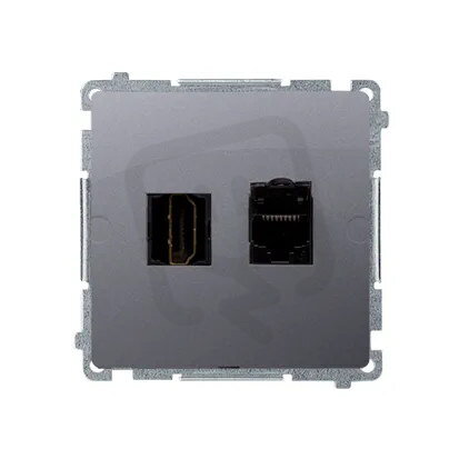 Zásuvka HDMI + počítačová zásuvka RJ45 kat.6, Inox KONTAKT SIMON BMGHRJ45.01/21