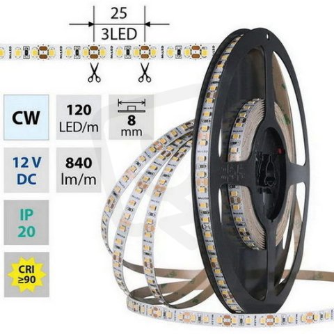 LED pásek SMD2835 CW 120LED/m 5m, 12V, 9,6 W/m MCLED ML-121.838.60.0